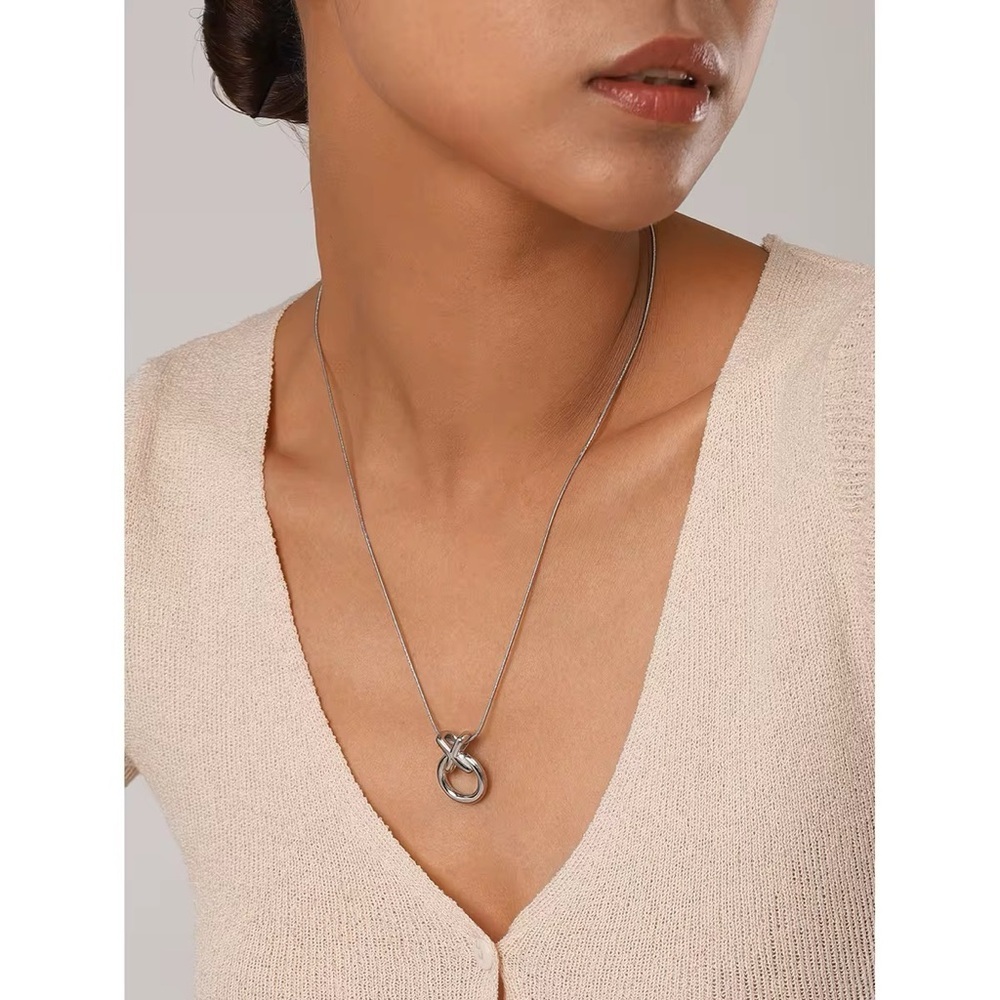 Stainless Steel Elegant Silver Knot Necklace